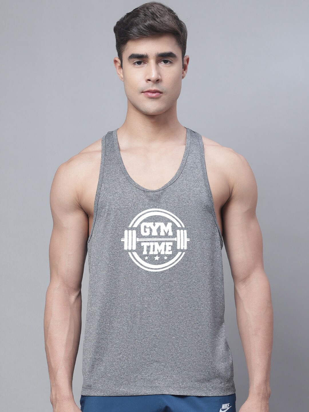 

Friskers Printed Pure Cotton Innerwear Gym Vests, Grey