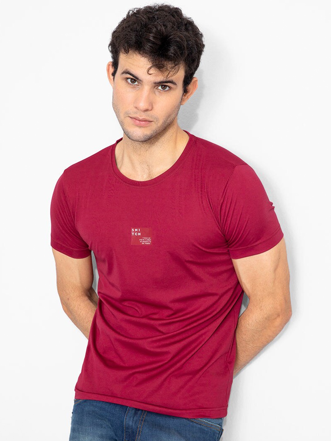 

Snitch Red Round Neck Cotton T-shirt