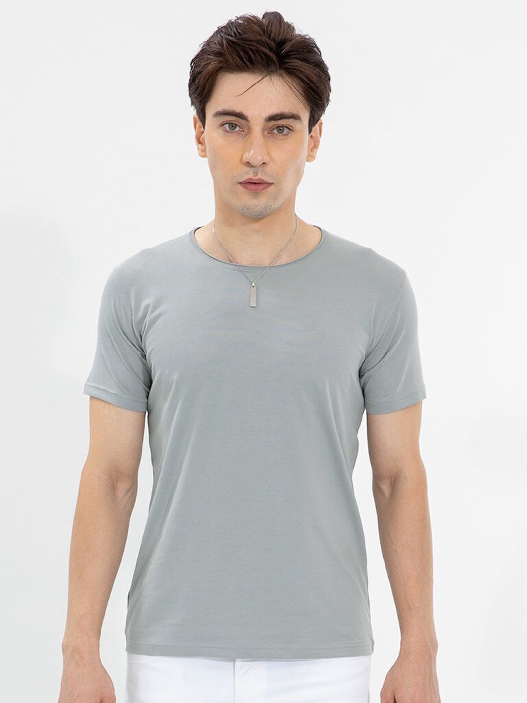 

Snitch Grey Round Neck Cotton T-shirt