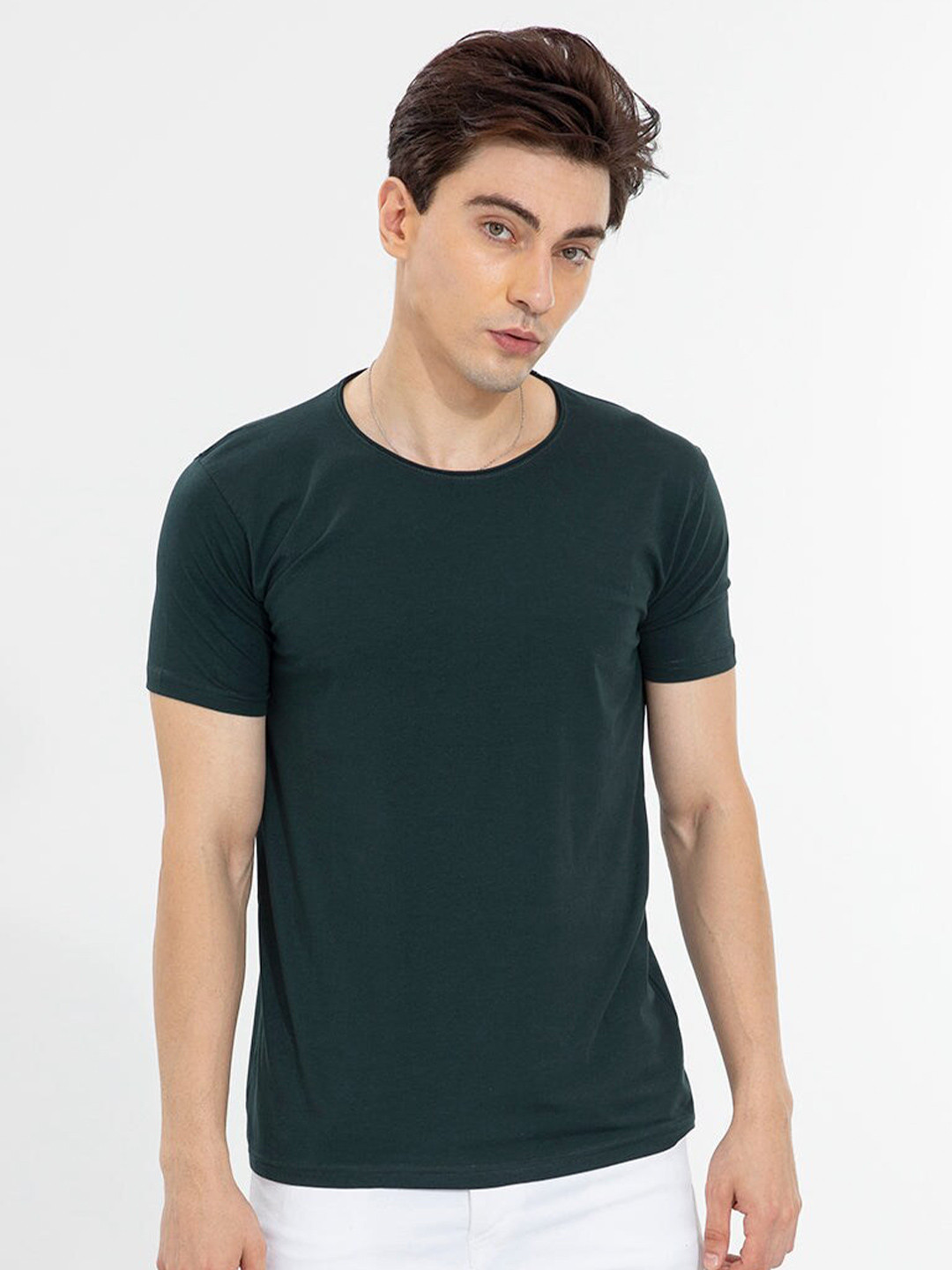 

Snitch Green Round Neck Cotton T-shirt