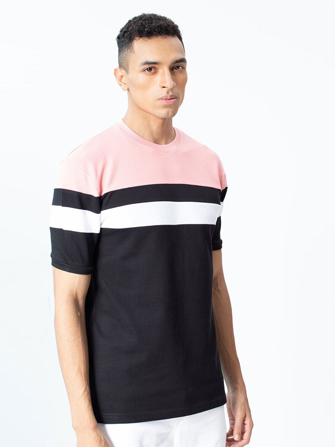 

Snitch Pink Colourblocked Cotton T-shirt