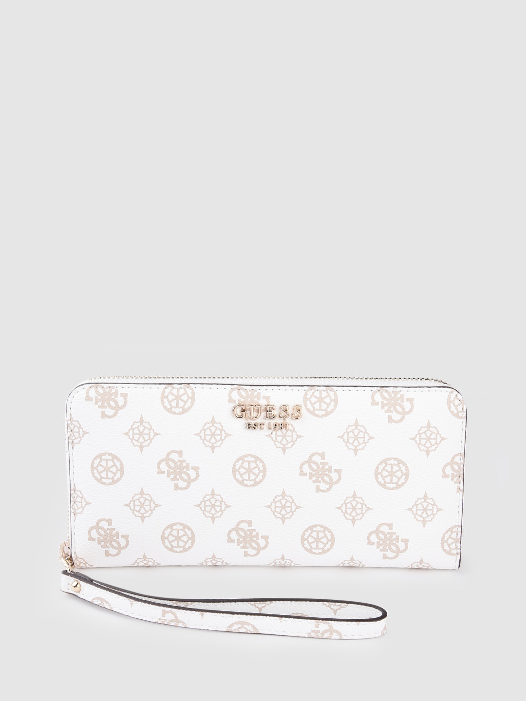 

GUESS Brand Logo Printed Zip Around Wallet, White