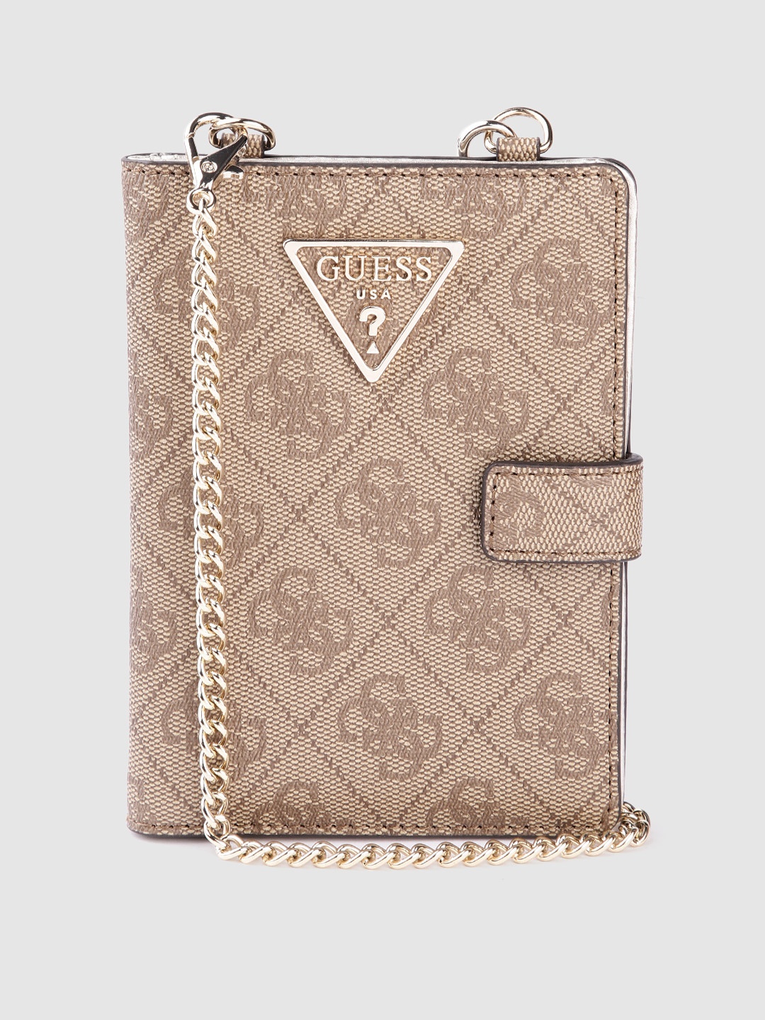 GUESS Brand Logo Printed Two Fold Wallet, Brown