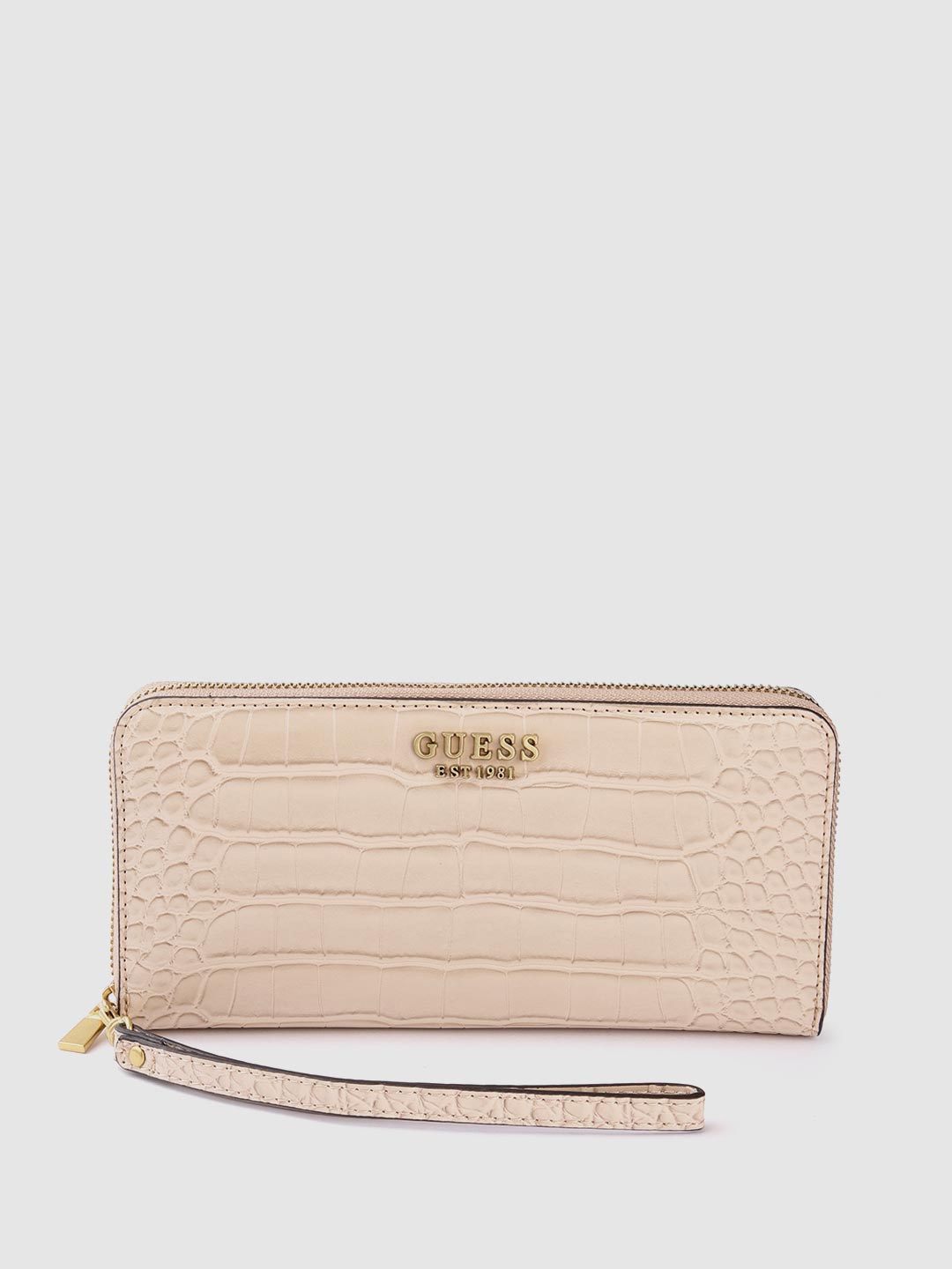 

GUESS Croc Textured PU Zip Around Wallet, Beige