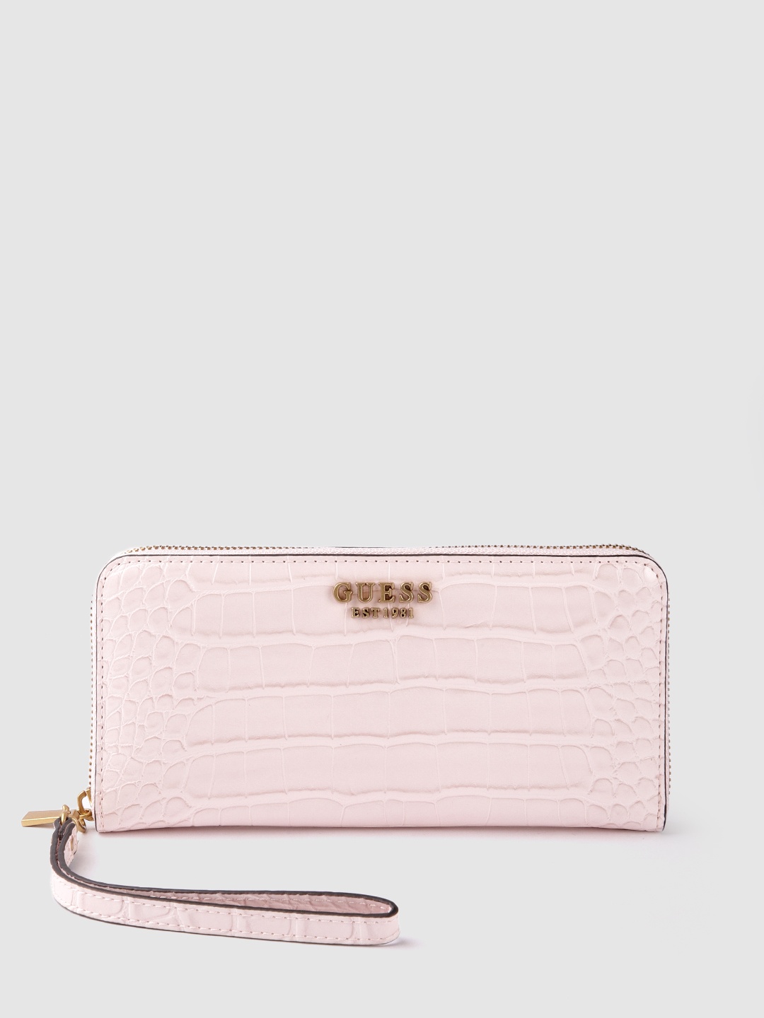 

GUESS Women Croc-Textured Zip Around Wallet, Pink
