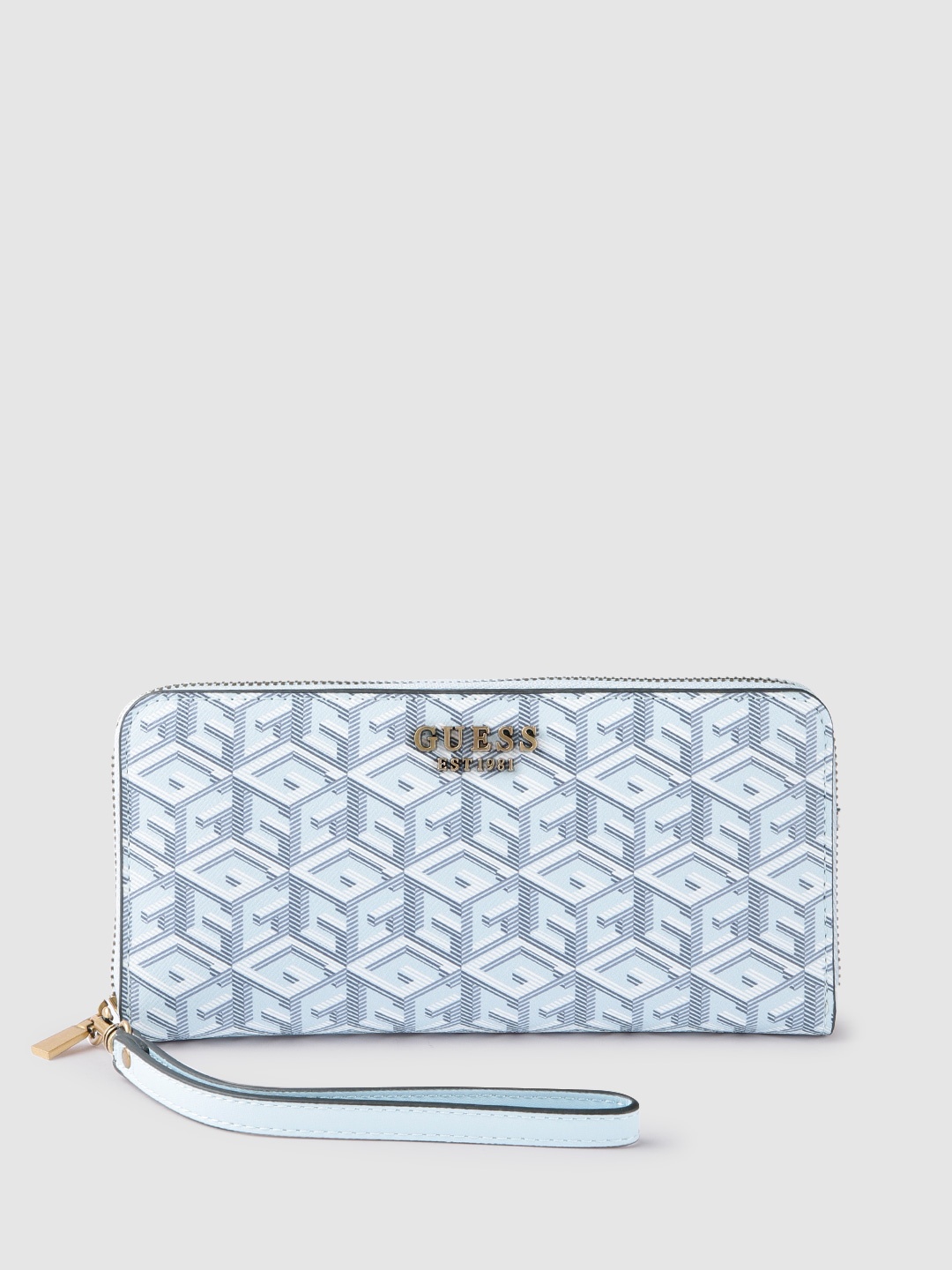 

GUESS Women Brand Logo Printed Zip Around Wallet, Blue