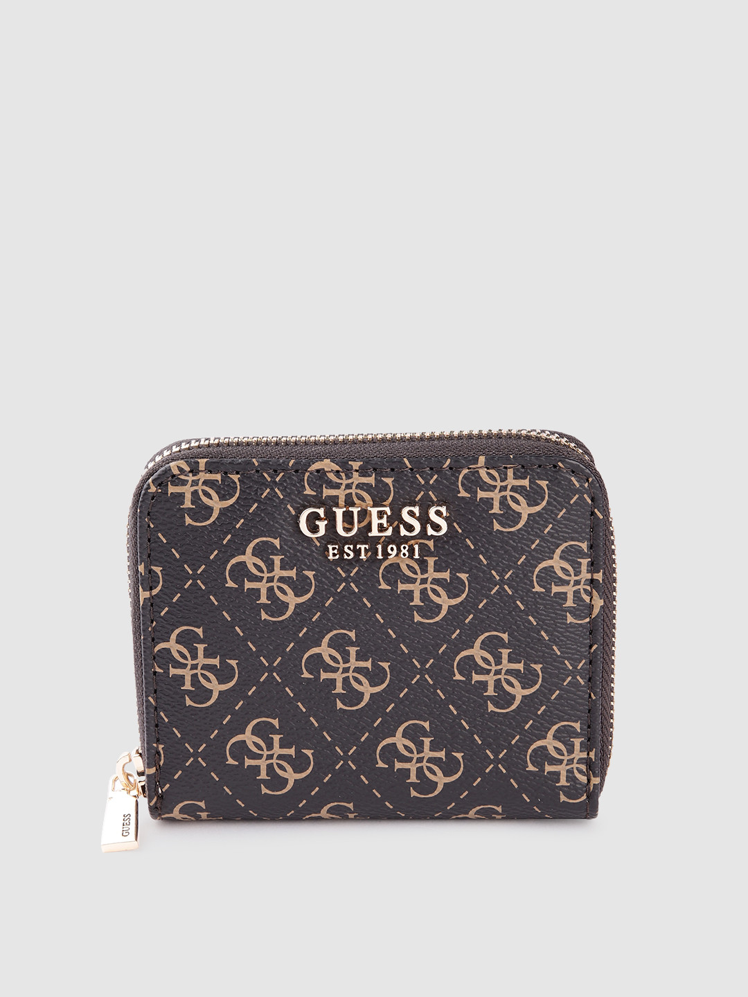 

GUESS Brand Logo Printed Zip Around Wallet, Brown