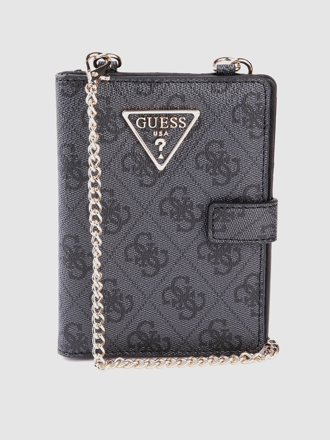 

GUESS Brand Logo Printed Two Fold Wallet, Black