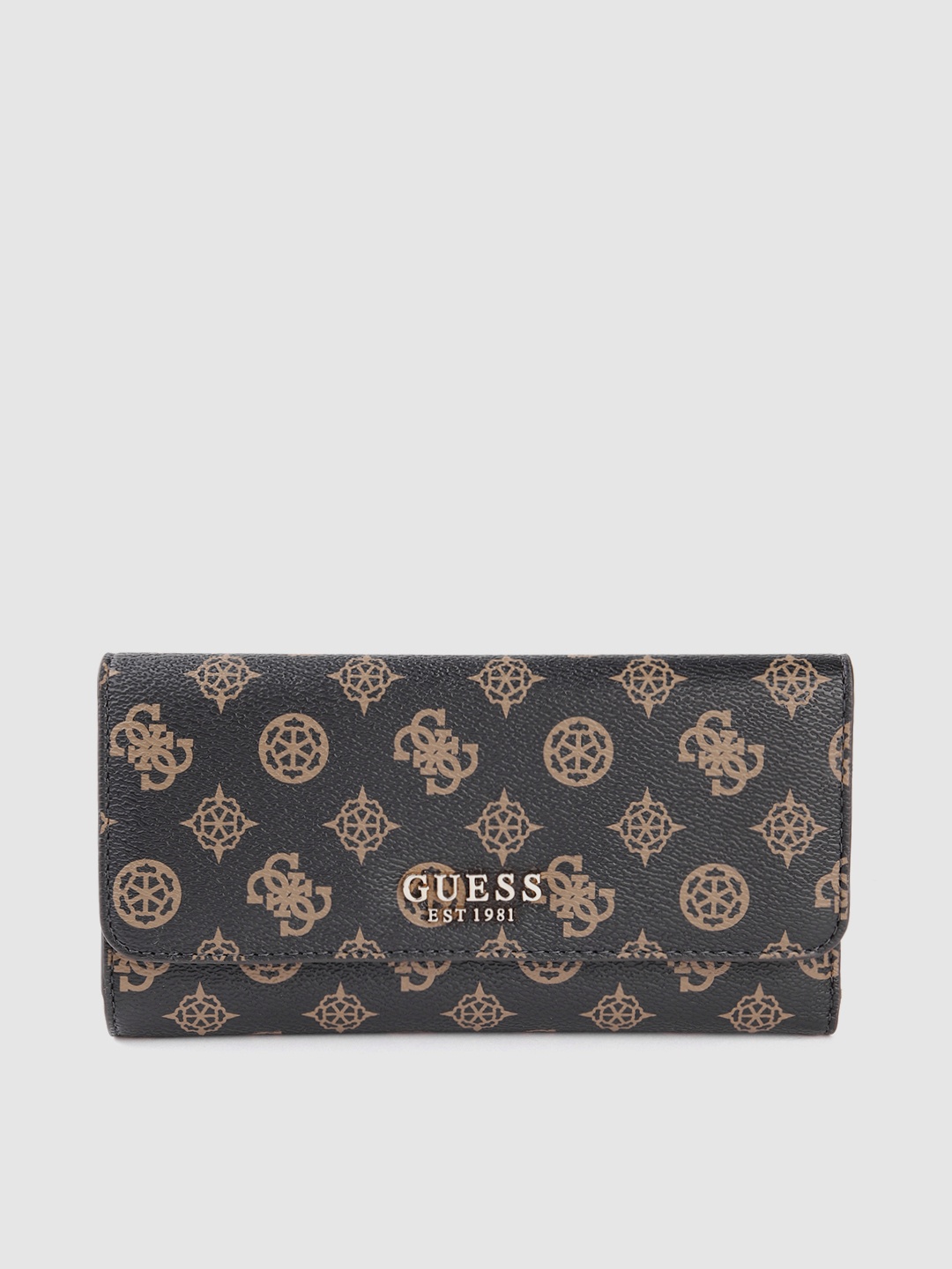 

GUESS Brand Logo Printed Three Fold Wallet, Brown