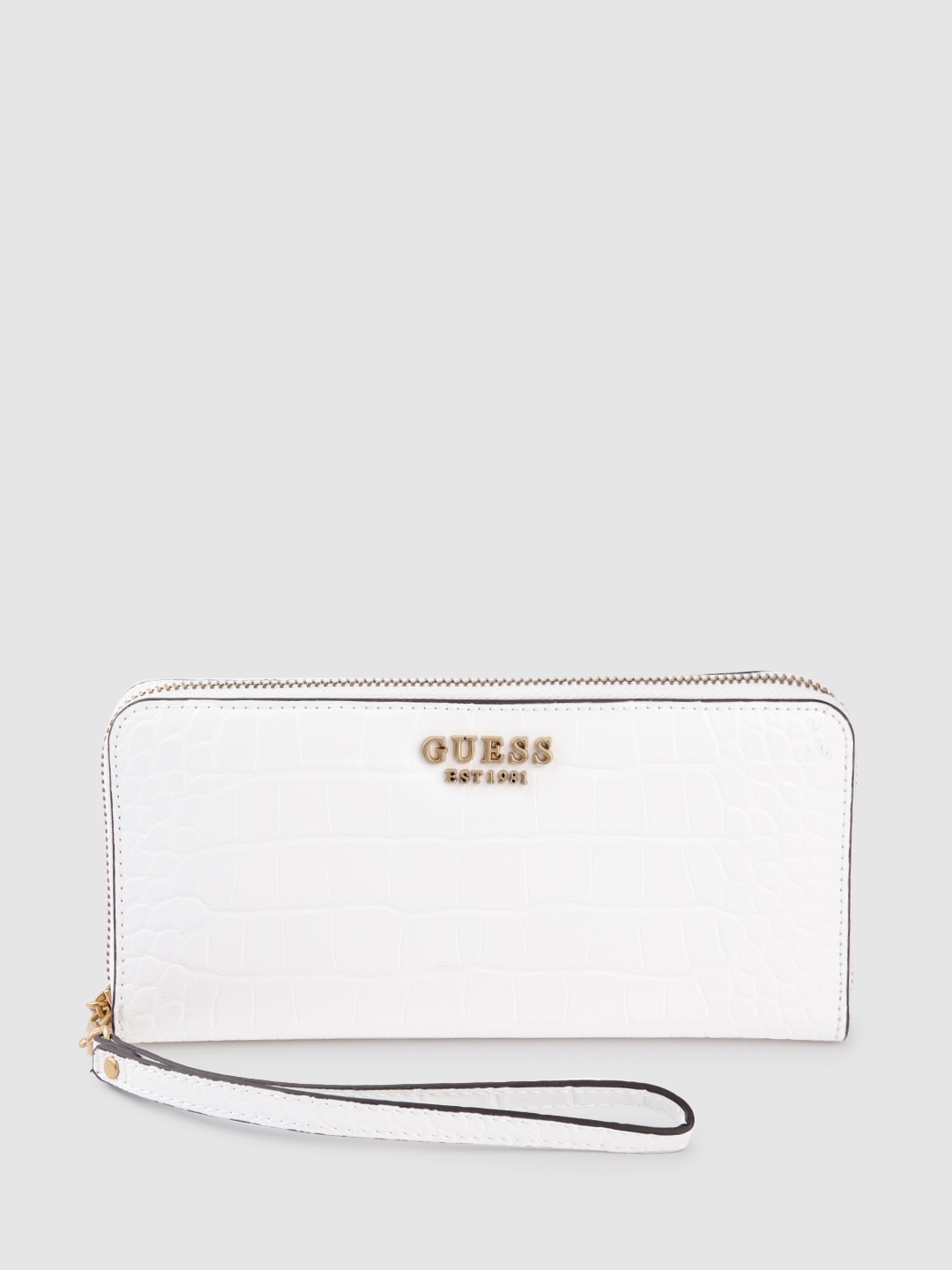 

GUESS Croc Textured Zip Around Wallet, White