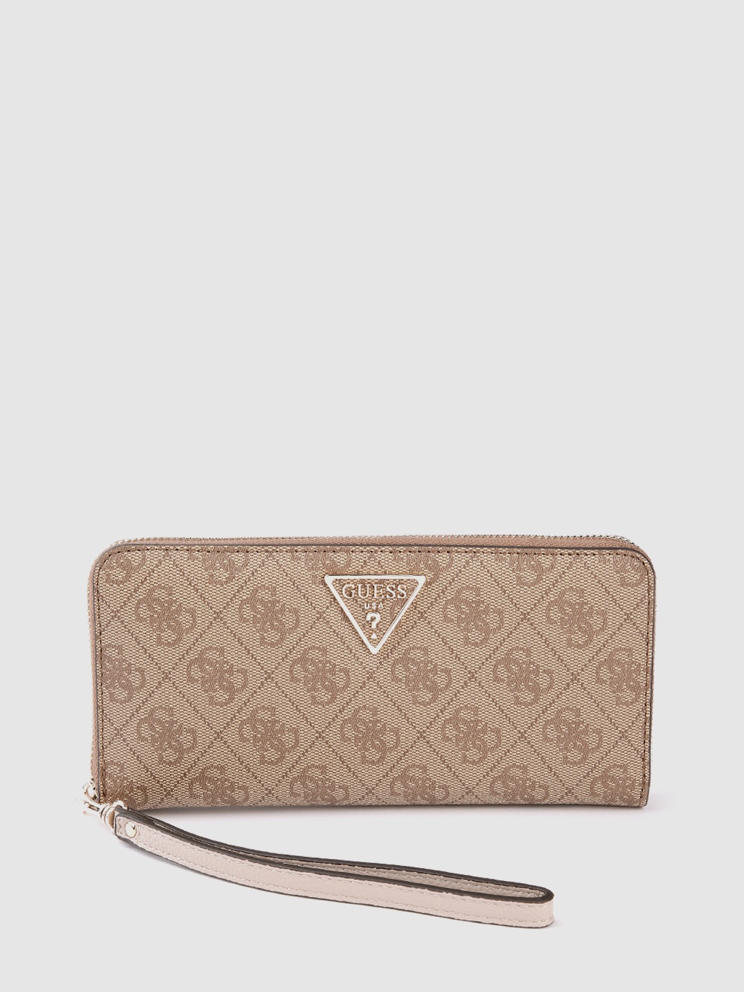 GUESS Women Brand Logo Printed Zip Around Wallet, Brown