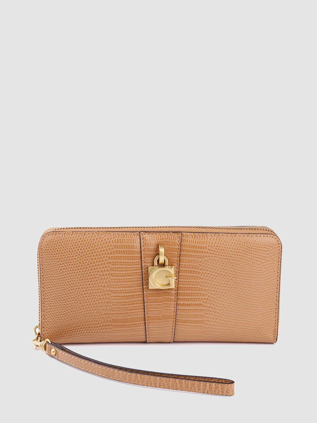 

GUESS Women Snake Skin Textured Zip Around Wallet, Brown