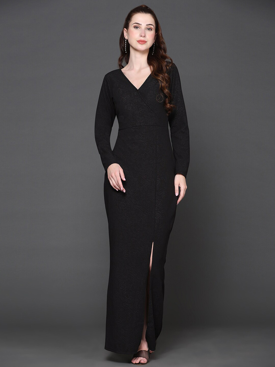 

Ziva Fashion Floral Printed V-Neck Maxi Dress, Black