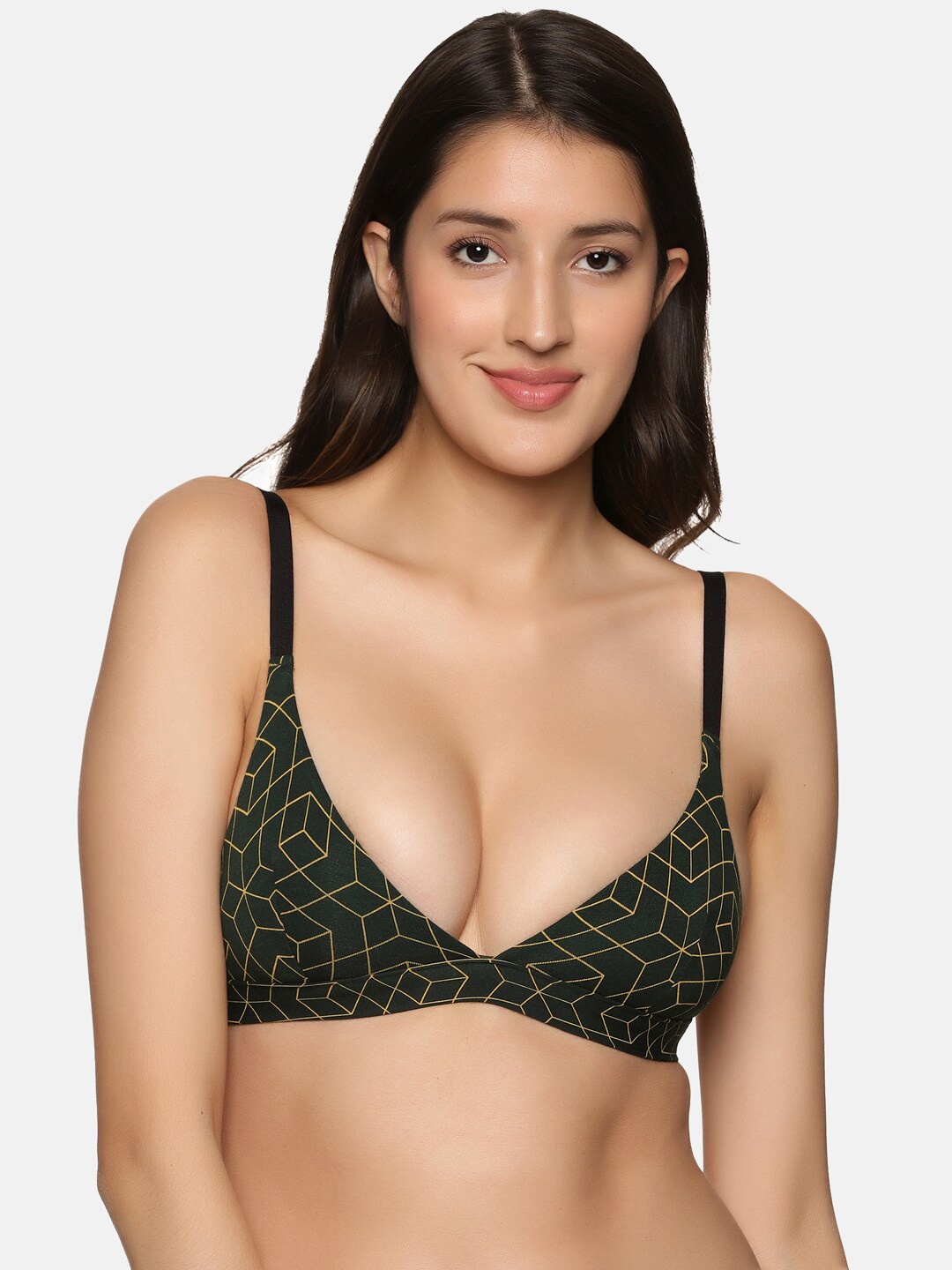 

Tailor & Circus Printed Half Coverage Non Padded Adjustable Anti Microbial Everyday Bra, Green