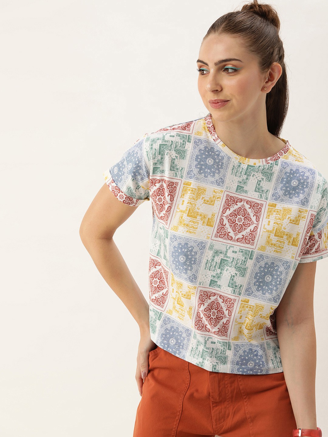 

Kook N Keech Printed Bandana Print Boxy T-shirt, White