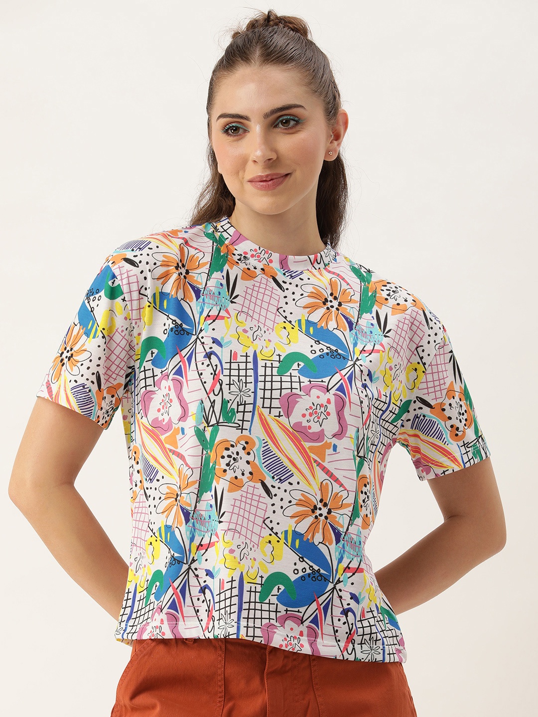 

Kook N Keech Printed Drop-Shoulder Sleeves Loose T-shirt, Multi