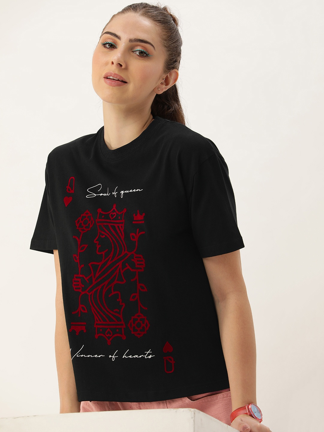 

Kook N Keech Graphic Printed Drop-Shoulder Sleeves Pure Cotton Loose T-shirt, Black