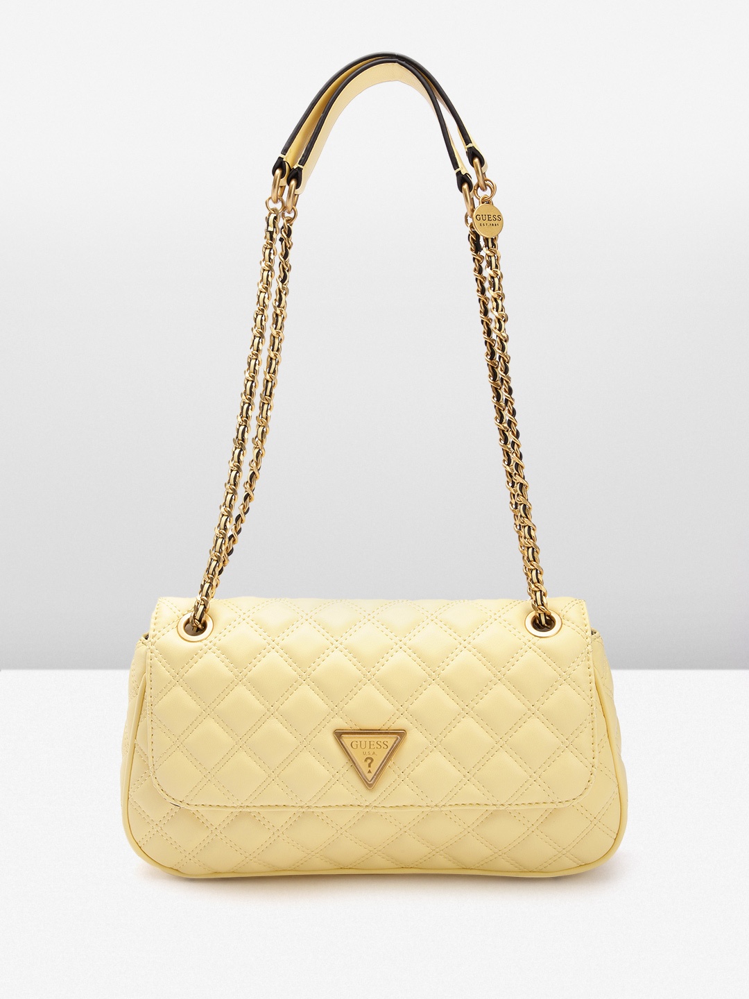 

GUESS Women Textured Structured Sling Bag with Quilted Detail, Yellow