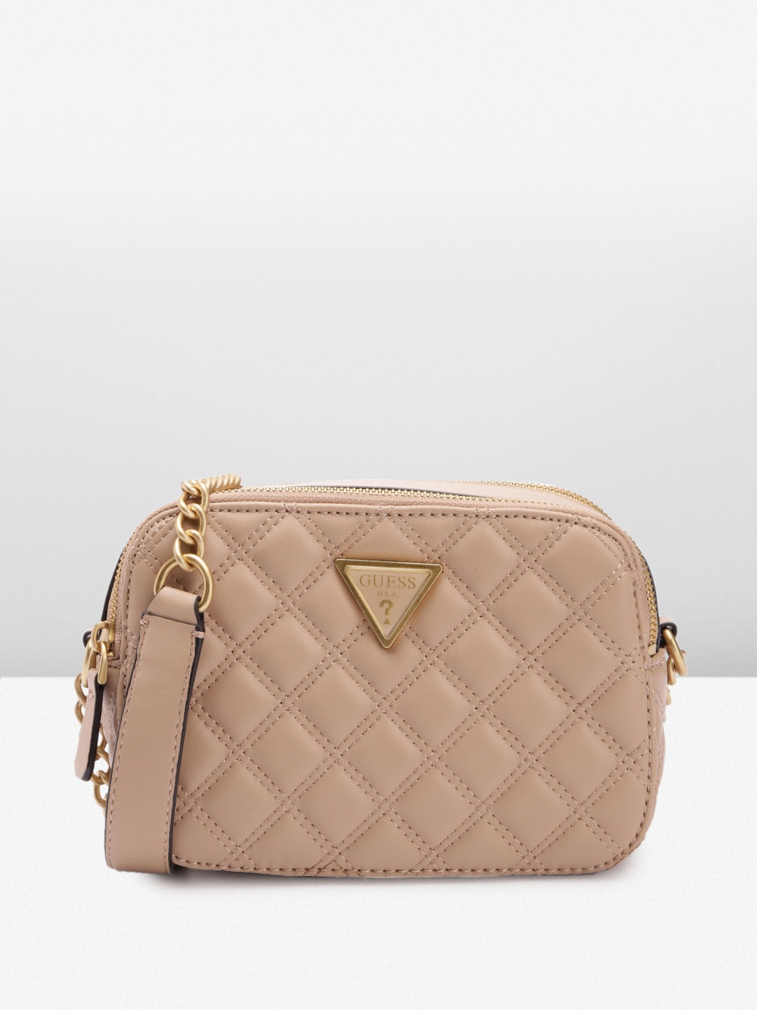 

GUESS Women Textured Structured Sling Bag with Quilted Detail, Beige