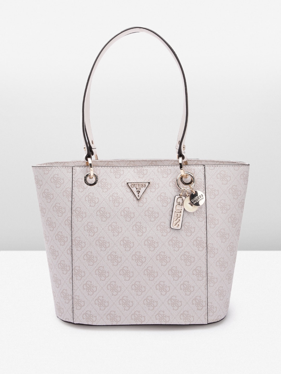 

GUESS Brand Logo Printed Structured Shoulder Bag, Off white