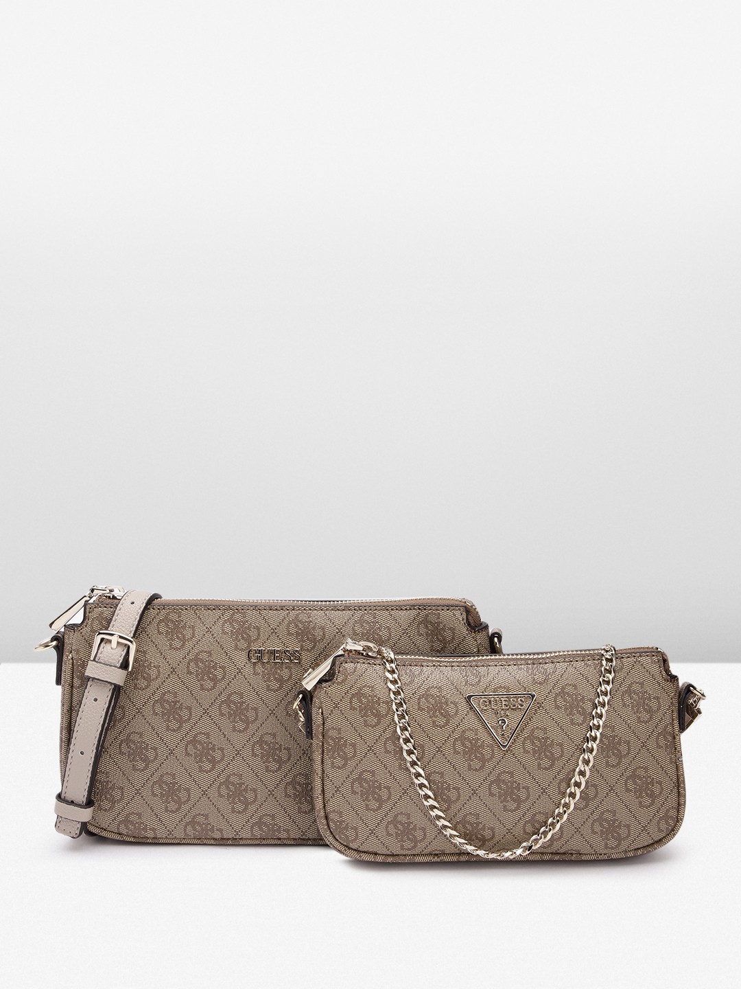 

GUESS Brand Logo Printed Clutch, Brown