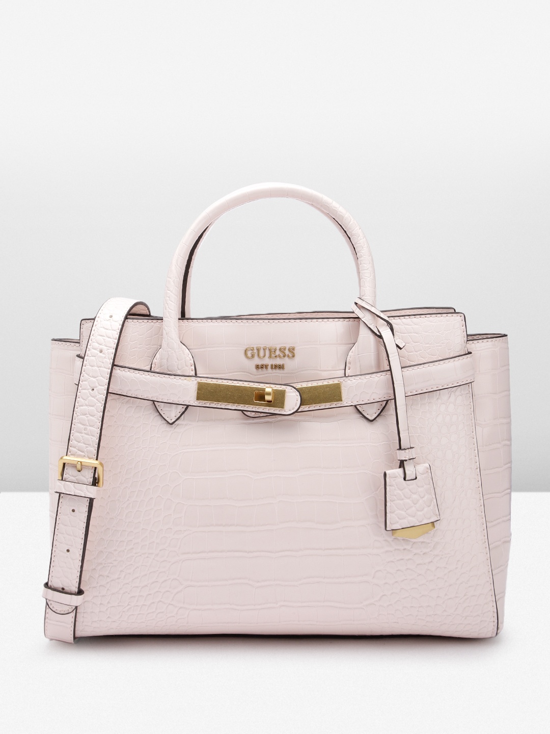 

GUESS Croc-Textured Structured Handheld Bag, Pink