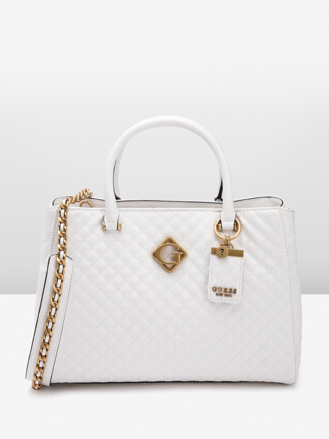 

GUESS Woven Design Structured Handheld Bag, White