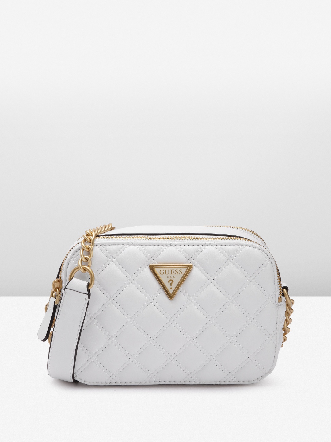 GUESS Quilted Detail Structured Sling Bag, White