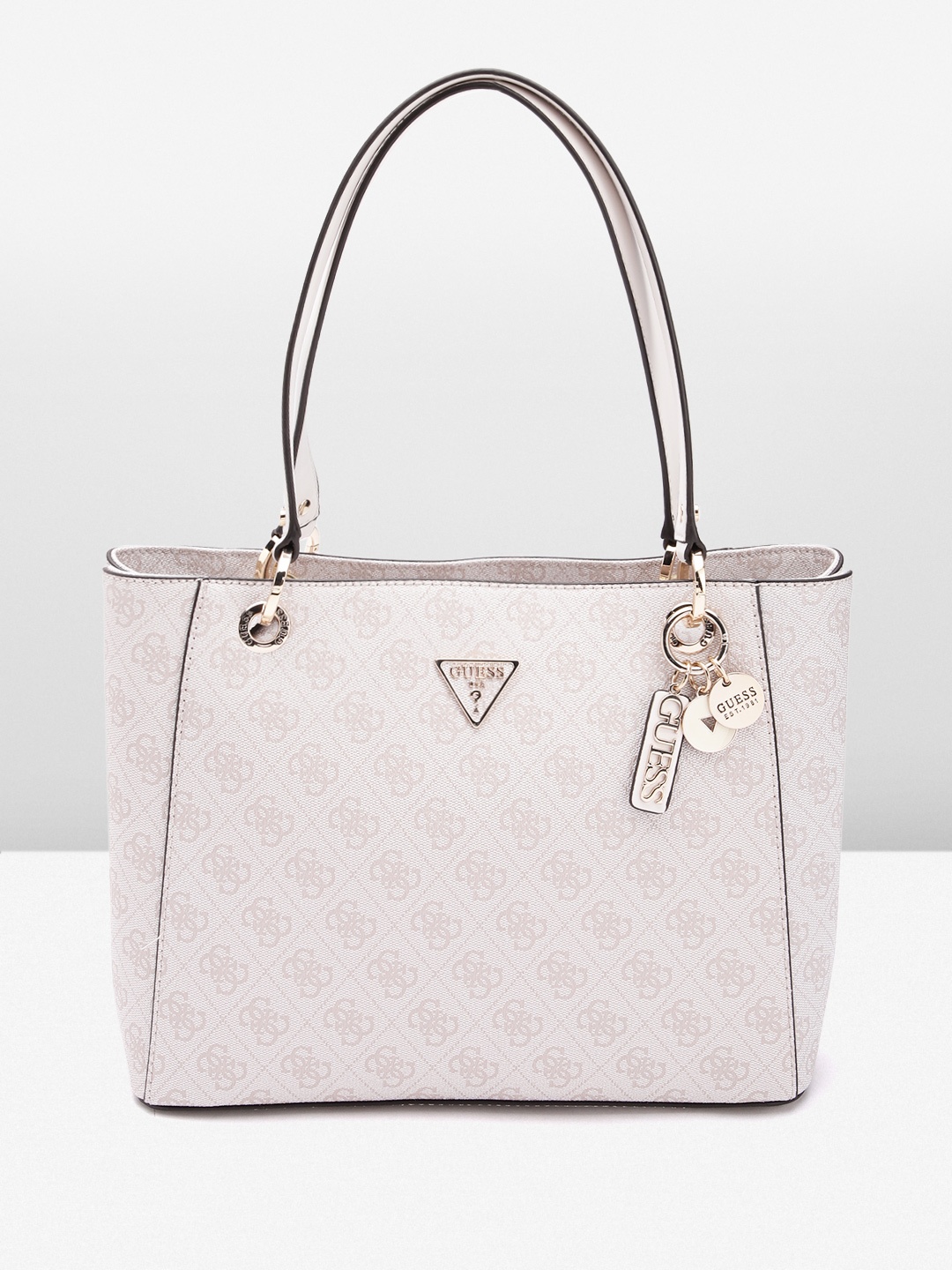 

GUESS Brand Logo Printed Structured Shoulder Bag, White
