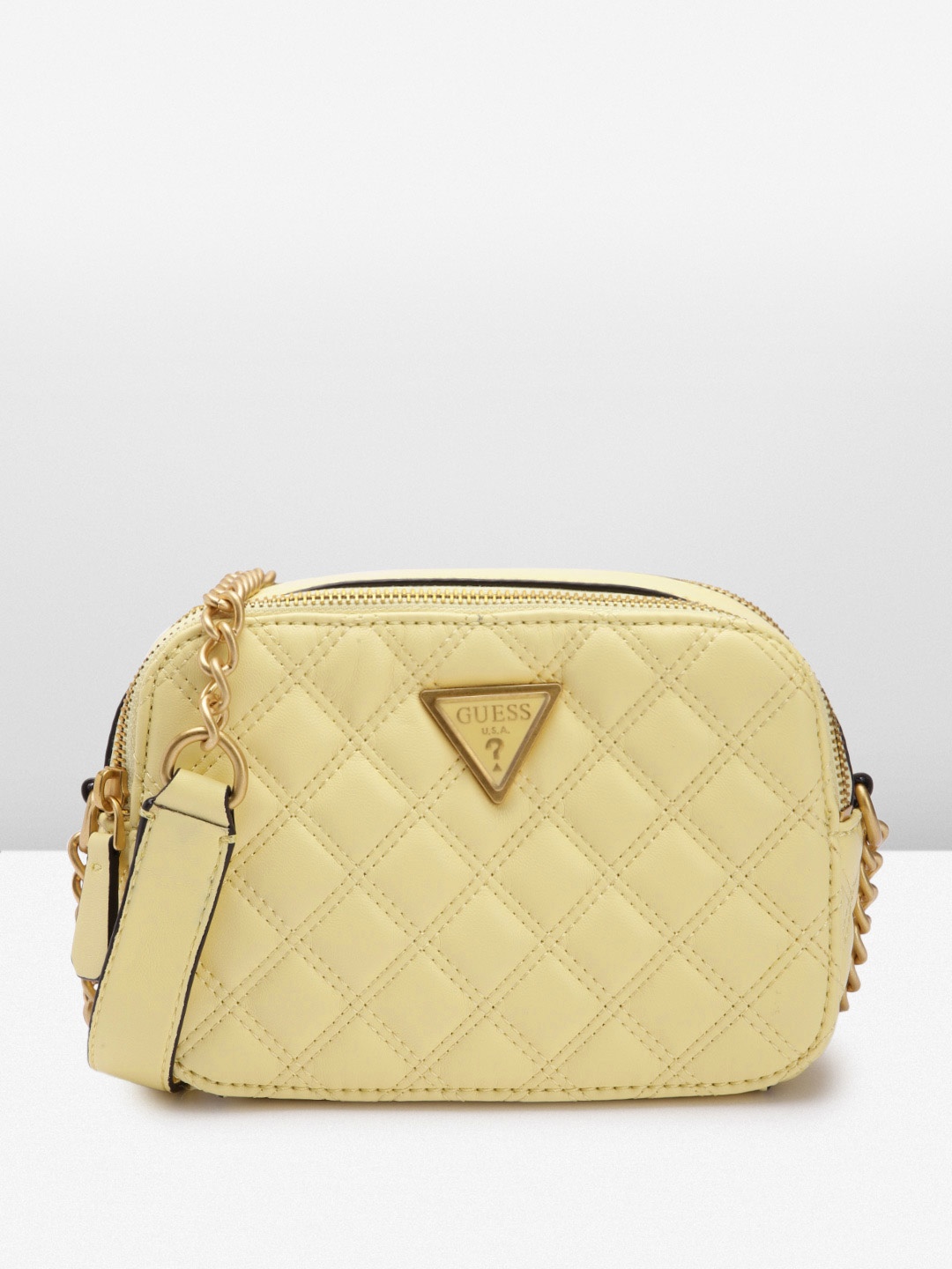 

GUESS Women Textured Structured Sling Bag with Quilted Detail, Yellow