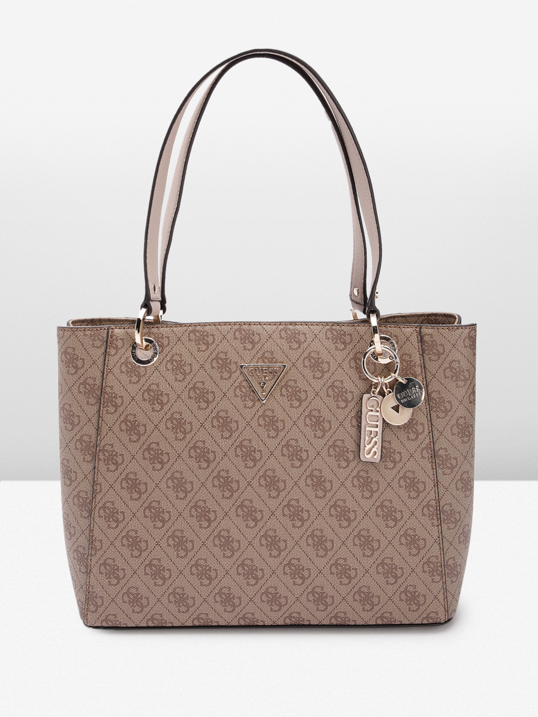 

GUESS Women Brand Logo Printed Structured Shoulder Bag, Brown