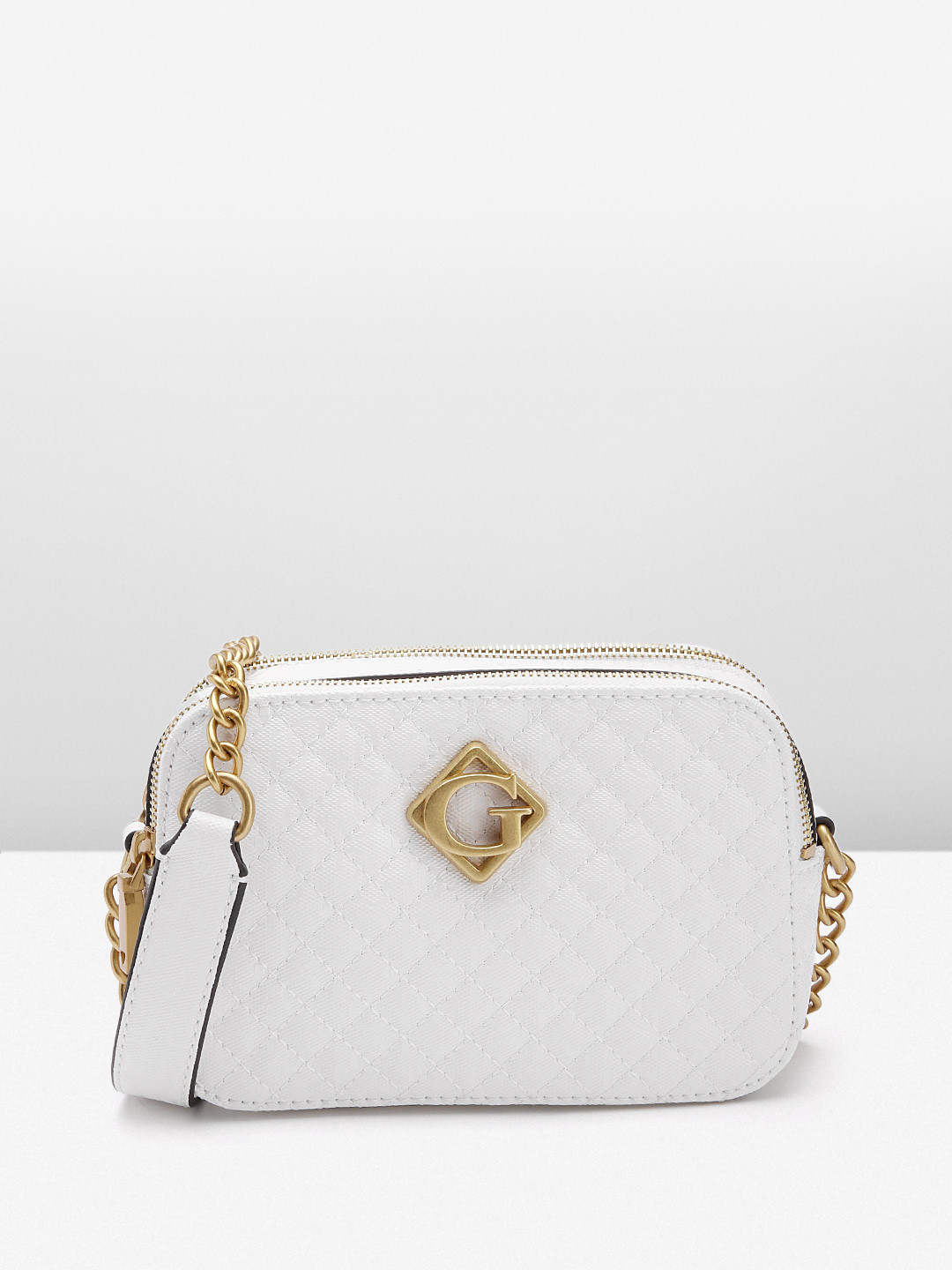 

GUESS Structured Sling Bag with Quilted Detail, White