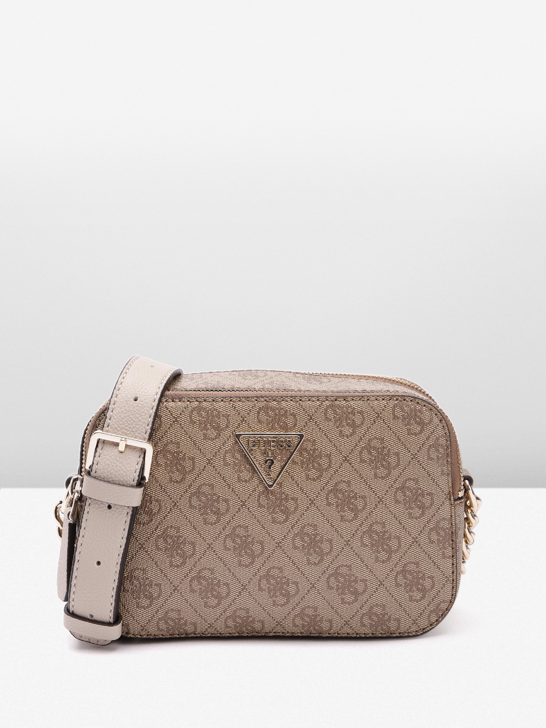

GUESS Brand Logo Printed Structured Sling Bag, Brown