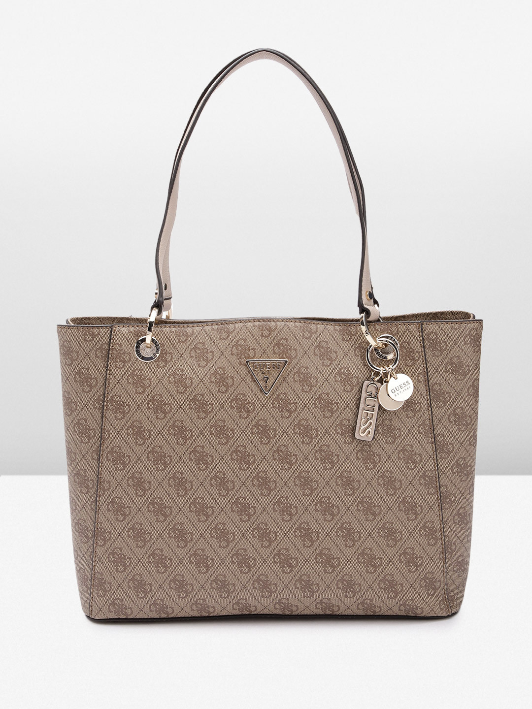 

GUESS Women Brand Logo Printed Structured Shoulder Bag, Brown
