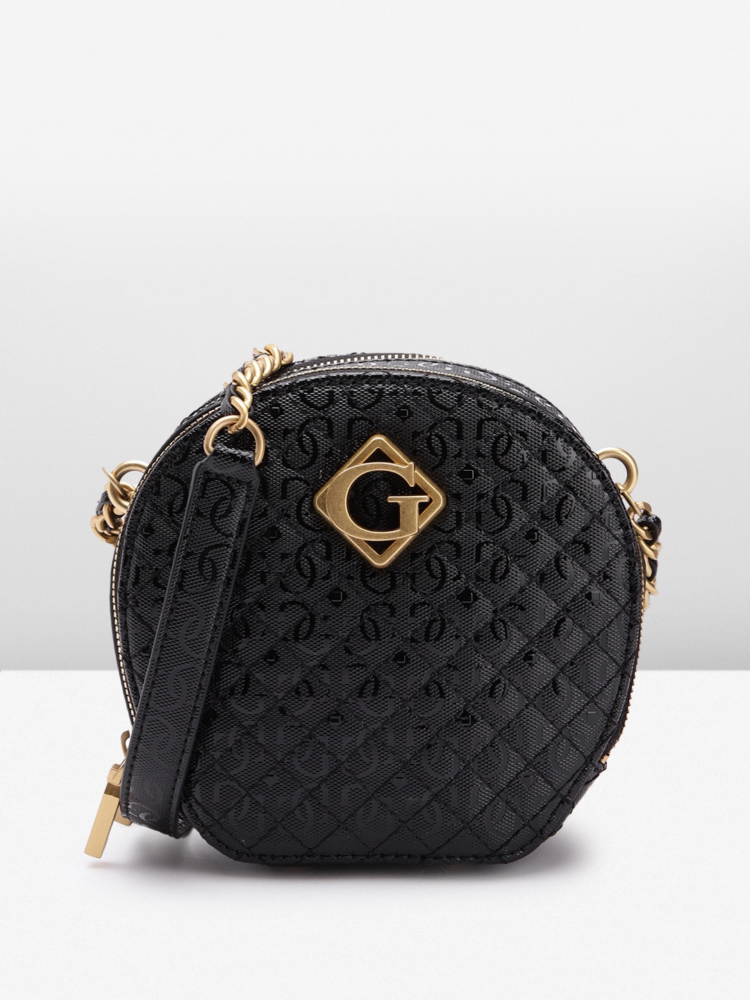 

GUESS Women Textured Structured Sling Bag With Quilted Detail, Black