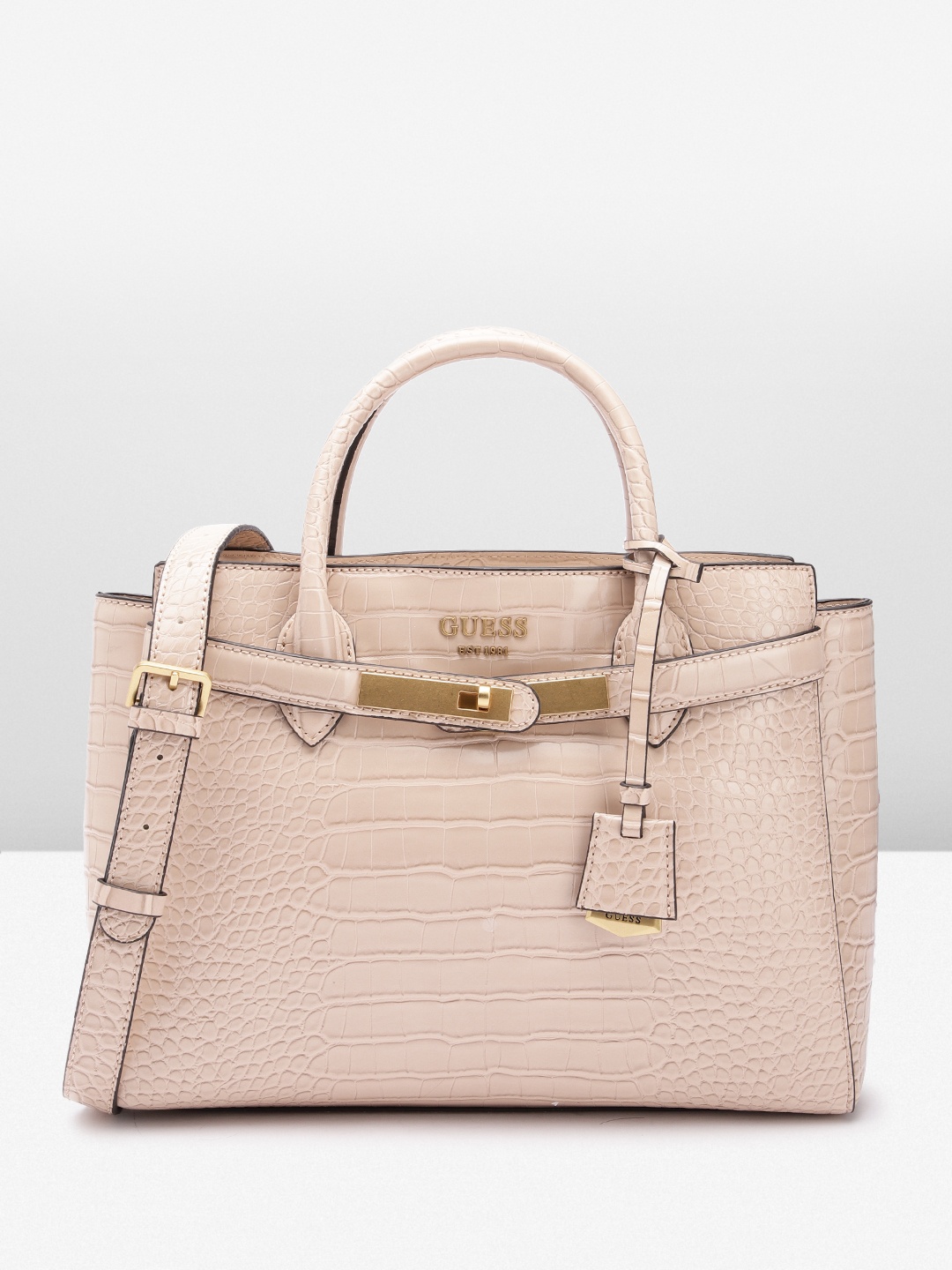 

GUESS Women Croc Textured Structured Handheld Bag, Nude