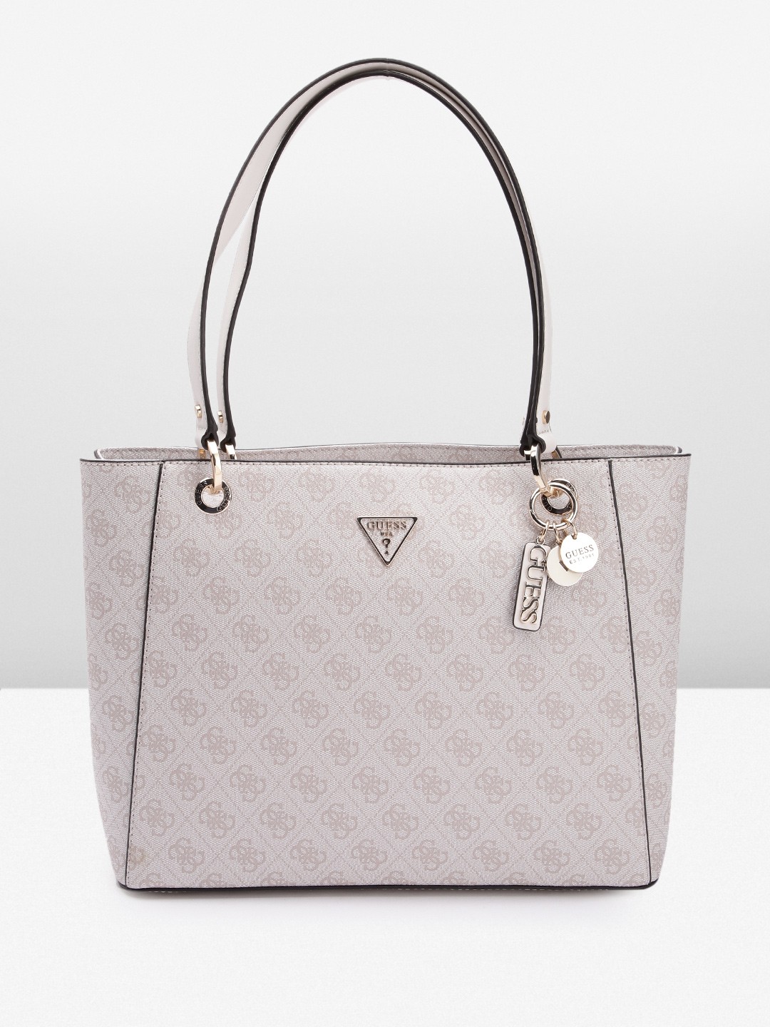 

GUESS Brand Logo Printed Structured Shoulder Bag, Beige