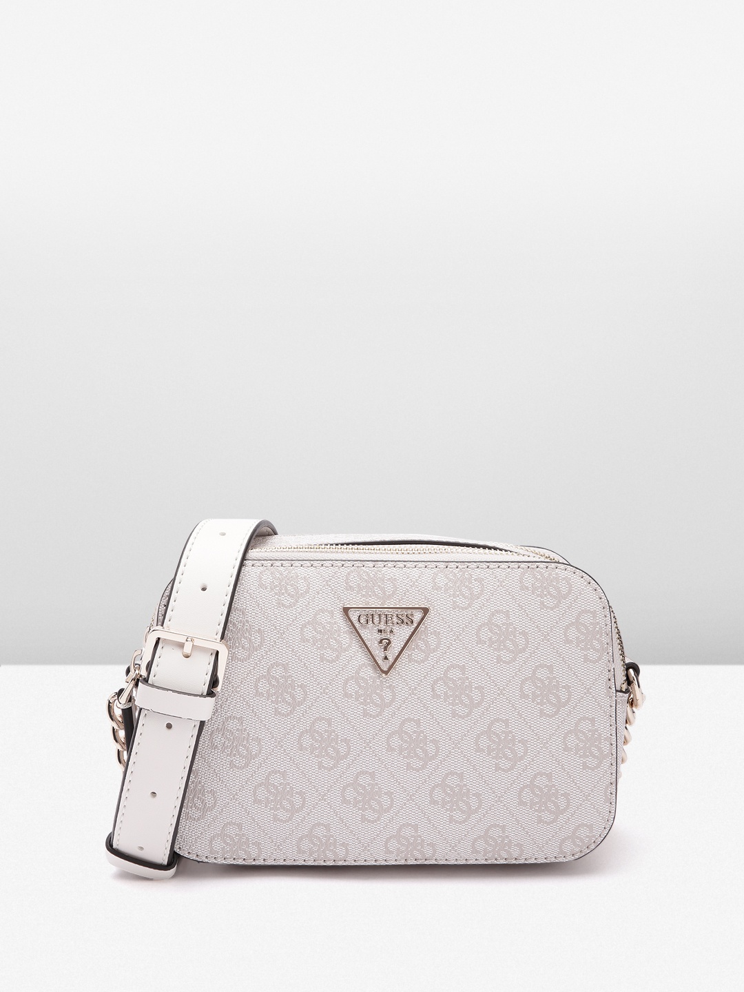 

GUESS Brand Logo Printed Structured Sling Bag, White