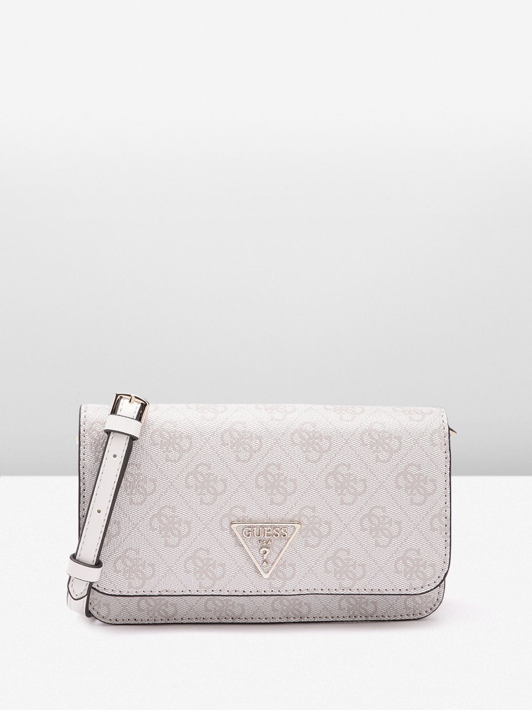 

GUESS Brand Logo Printed Clutch, White