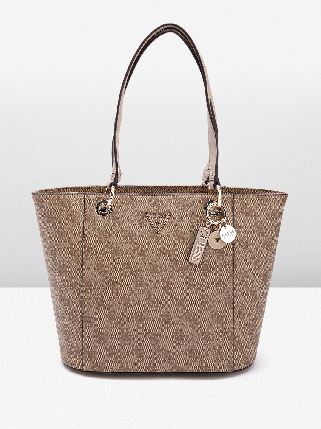

GUESS Brand Logo Printed Structured Shoulder Bag, Brown