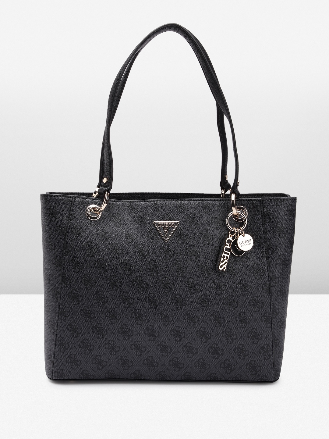 

GUESS Brand Logo Printed Structured Shoulder Bag, Black