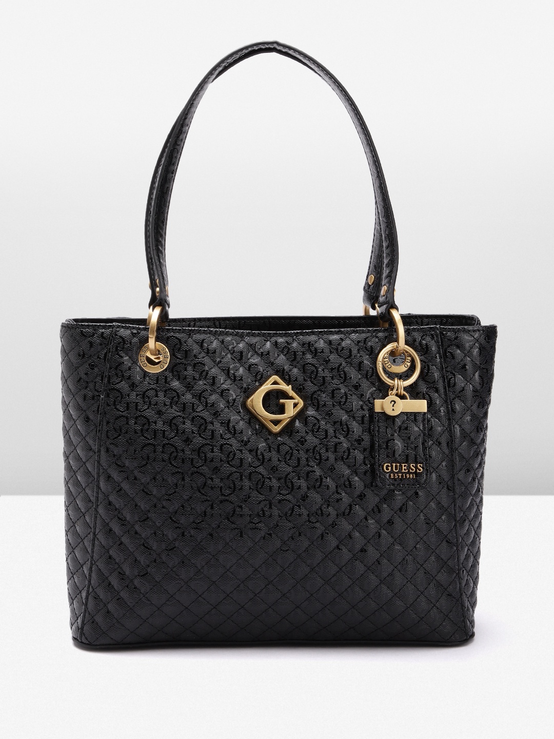 

GUESS Textured Structured Quilted Shoulder Bag, Black
