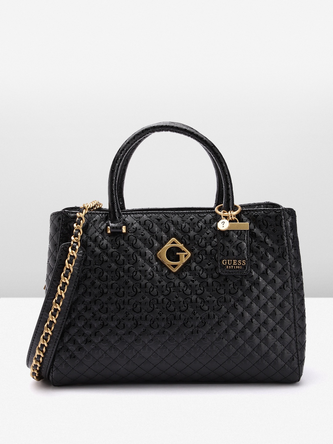 

GUESS Textured Structured Quilted Handheld Bag, Black