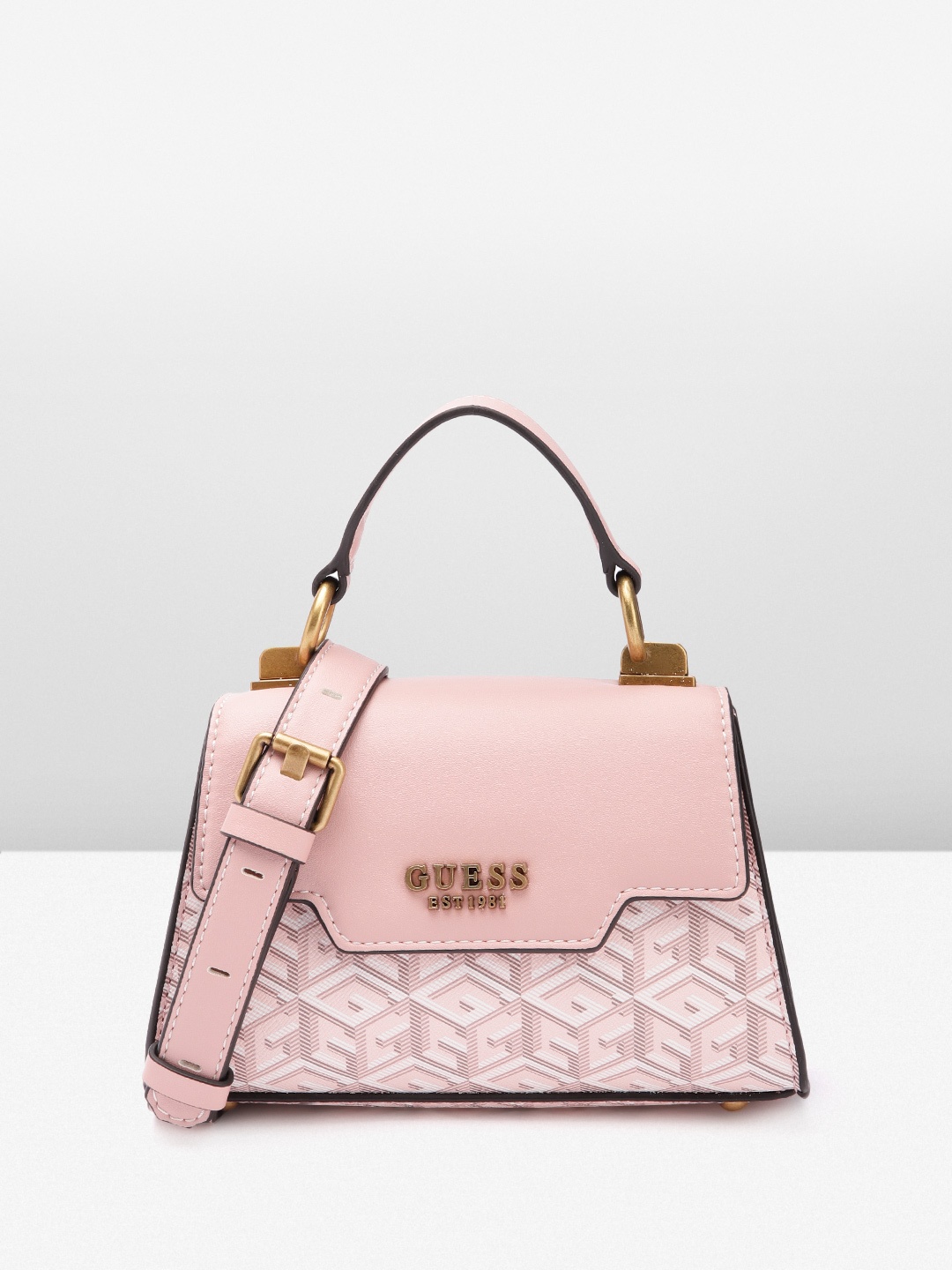 

GUESS Brand Logo Printed Structured Satchel, Pink