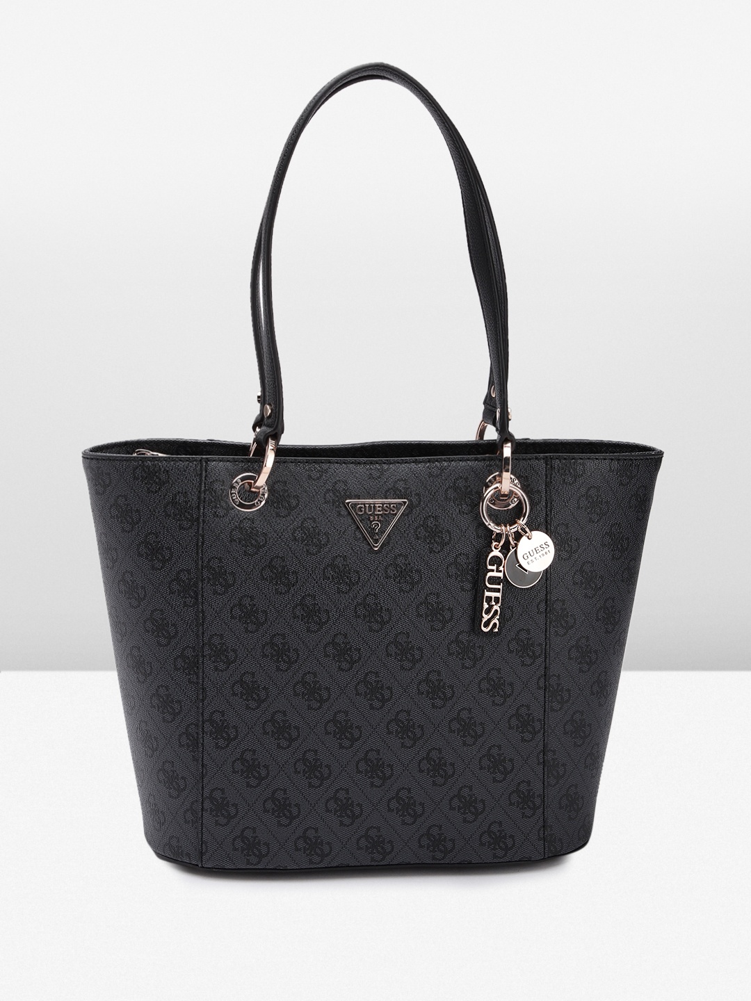 

GUESS Brand Logo Printed Structured Shoulder Bag, Charcoal