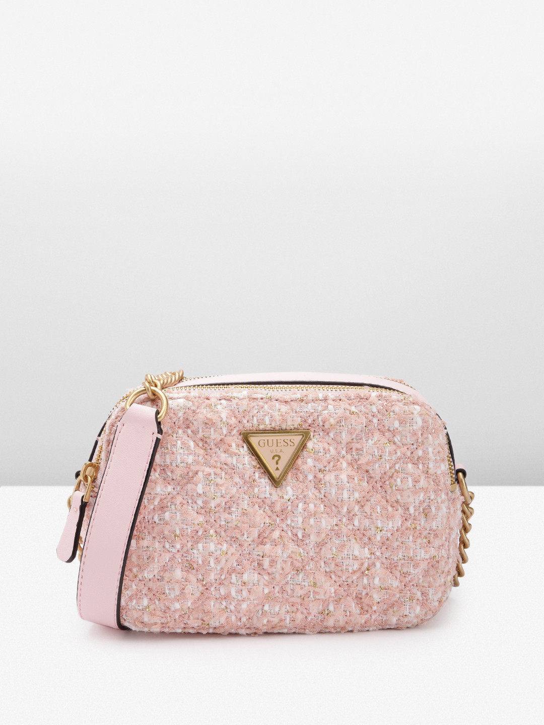 

GUESS Woven Design Structured Sling Bag, Pink