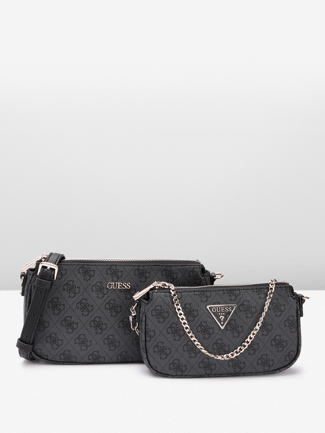 GUESS Printed Structured Sling Bag, Charcoal
