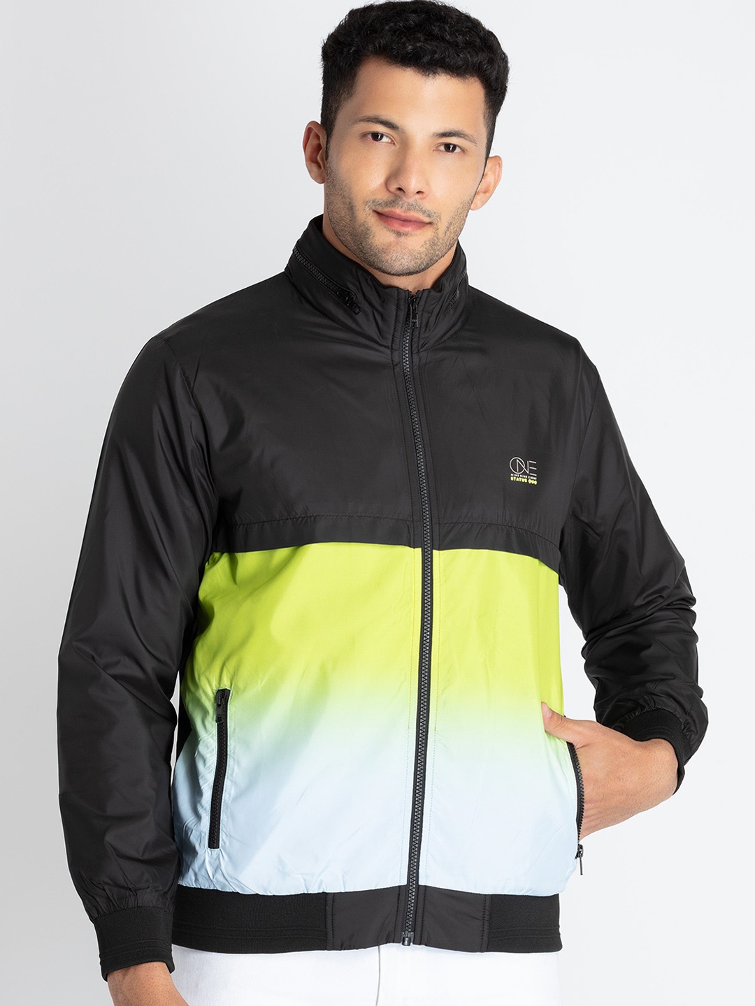 

Status Quo Zip Detail Colourblocked Bomber Jacket, Black