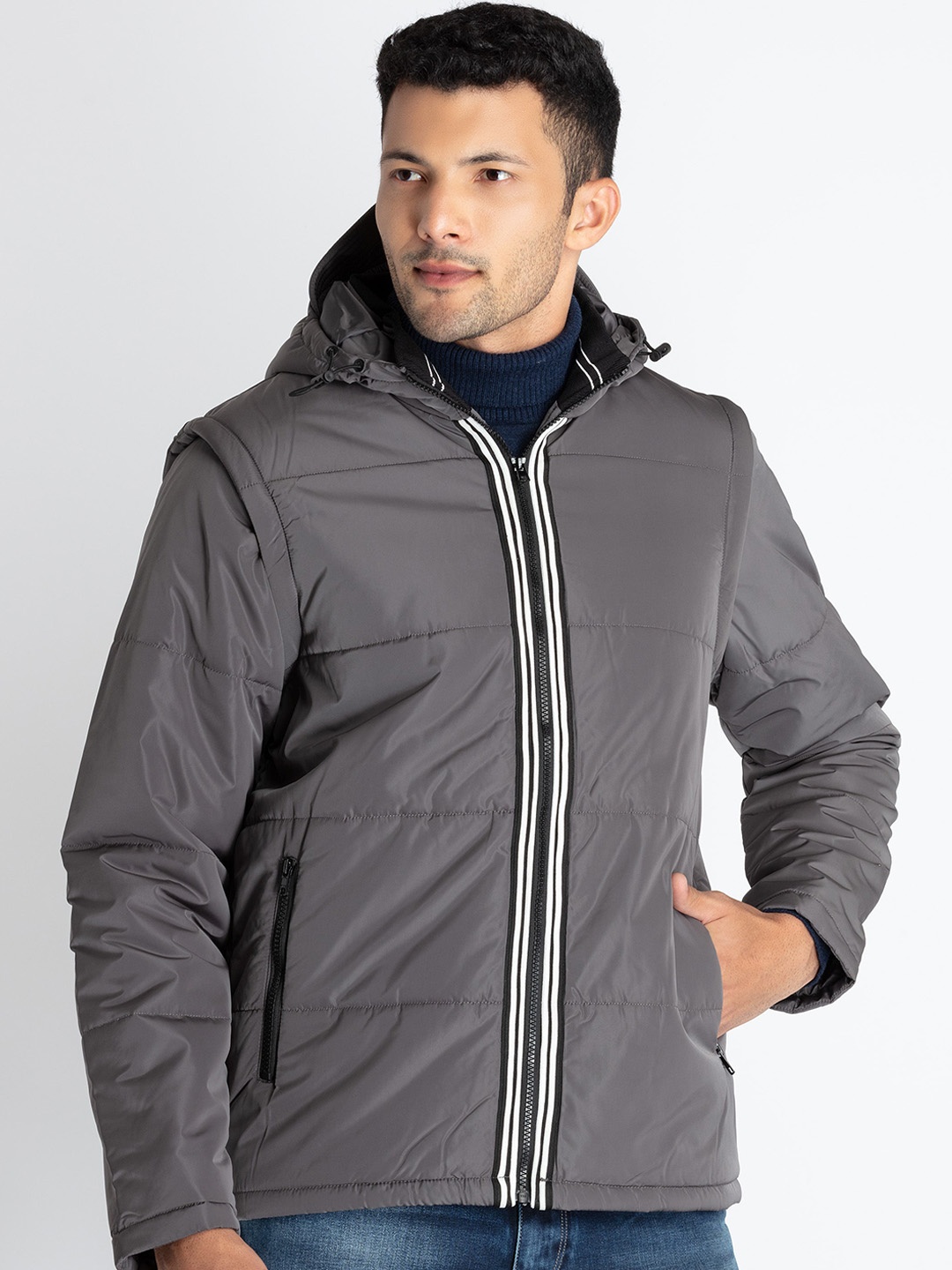 

Status Quo Zip Detail Padded Jacket With Detachable Sleeves, Grey