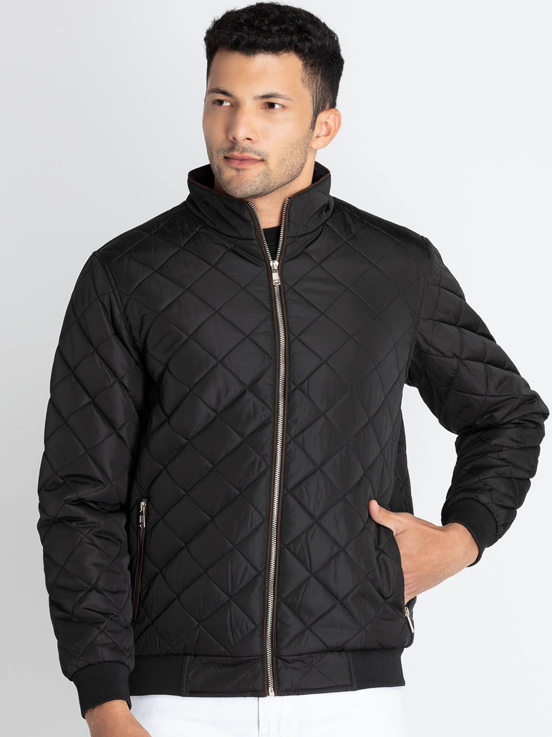 

Status Quo Mock Collar Quilted Jacket, Black